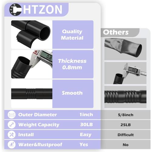 Shower Curtain Rod Spring Tension:Black Shower Rods for Bathroom 34 to 43 Inch,1 Inch Modern Heavy Duty Adjustable Tension Shower Curtain Rod No Drilling No-Slip Easy Install,Matte Black