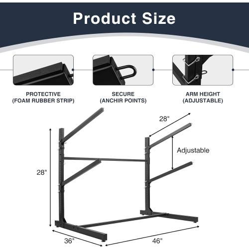 Black 28 Heavy Duty Kayak Storage Rack - Adjustable Freestanding Stand for Kayaks, Canoes, Paddleboards, and Surfboards - Ideal for Garage, Shed, Dock, and Outdoor Storage