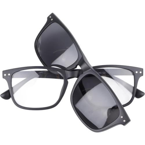 Color  Black , blue ,yellow , print grey Magnetic Clip on Sunglasses with 5 Interchangeable Clips,TR Rectangular Frame Stylish Night Driving Glasses TR Polarized Clip on Sunglasses for Women Men