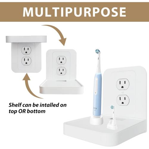 Outlet Shelf Holder Fit for Duplex Receptacle, Bathroom Decor,Cable Management,A Space Saving Solution, Homepod Mini Google Home/Echo/Smart Speakers/Electric Toothbrush/Cell Phone (Standard)