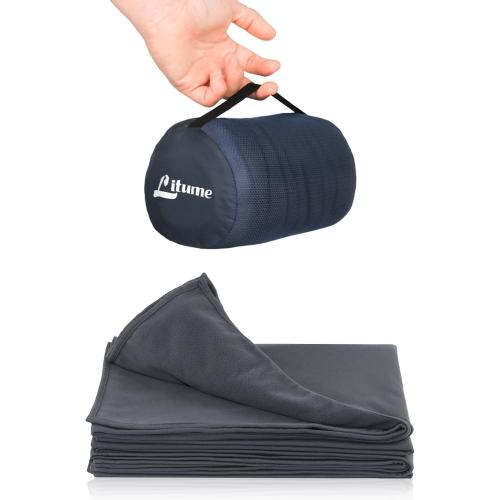Travel Camping Blanket Lightweight and Breathable, 67 x 48 in Soft Airplane Flight Blanket for Travelers, Foldable Sheet with Stuff Sack for Train, Camp, backapcking, Office, Home (E651 Grey)