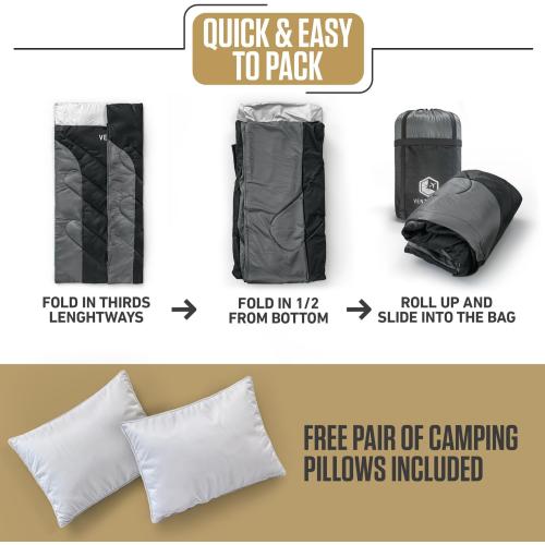 VENTURE 4TH Backpacking Sleeping Bag – XXL, Double and Single Sizes - Lightweight Warm & Cold Weather Sleeping Bags for Adults, Kids & Couples – Ideal for Hiking, Camping & Outdoor Adventures