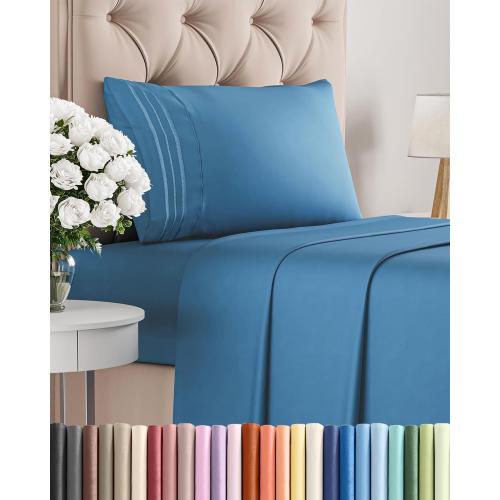 Twin XL Size 3 Piece Sheet Set - Comfy Breathable & Cooling Bed Sheets Set - Hotel Luxury Bedding for Women, Men, Kids, Teens, Boys & Girls - Deep Pockets, Soft, Wrinkle Free - Oeko-Tex - Denim Blue