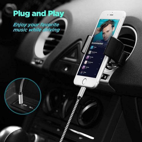 [Apple MFi Certified] iPhone Aux Cord for Car, Lightning to 3.5 mm Headphone Jack Adapter Nylon Braided Audio Stereo Cable for iPhone 14 13 12 11 XS XR X 8 to Car Home Stereo Speaker Headphone, Silver