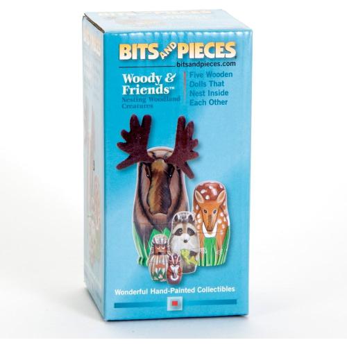 Bits and Pieces Moose Nesting Dolls - Russian Doll Set of 5 Hand Painted Wood Matryoshka Dolls, Traditional