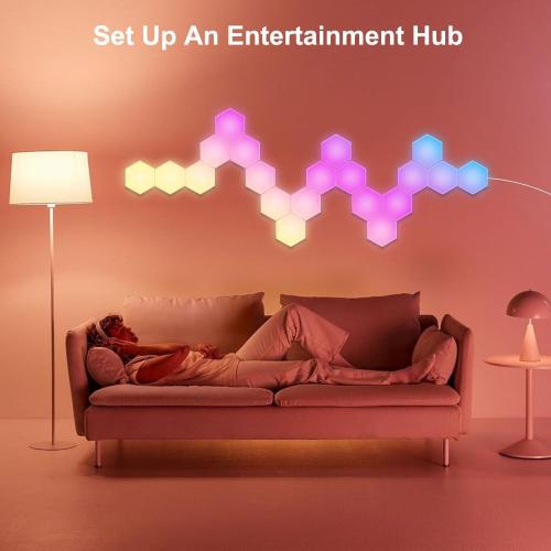10 pack Large Hexagon LED Lights for Bedroom, Smart Home Gaming LED Wall Lights RGB-IC Gaming Room Decor Work with Alexa Google Assistant, Voice/App Control, Music Sync, DIY Modular Light Panels, 10 Pack