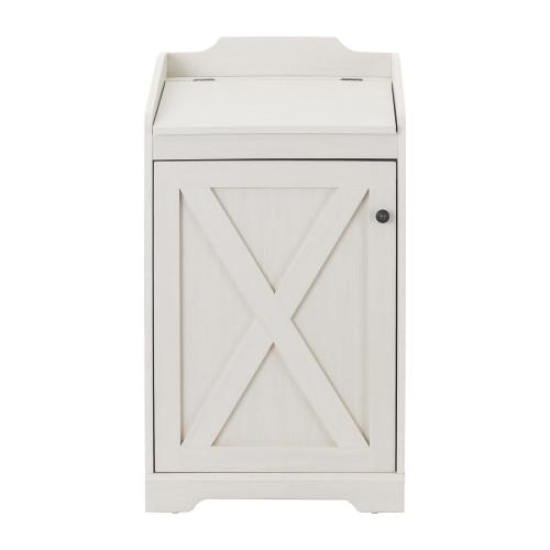 13 Gallons Trash Can Cabinet, Wooden Trash Bin Cabinet Hidden Freestanding Dog Proof Garbage Can Cabinet with Lid for Kitchen (Antique White)