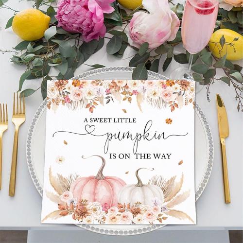 80Pcs Boho Pumpkin Baby Shower Paper Napkins Fall Autumn Thanksgiving Harvest Disposable Napkins Pumpkin Printed Decorative Napkins for Party Supplies Table Decor