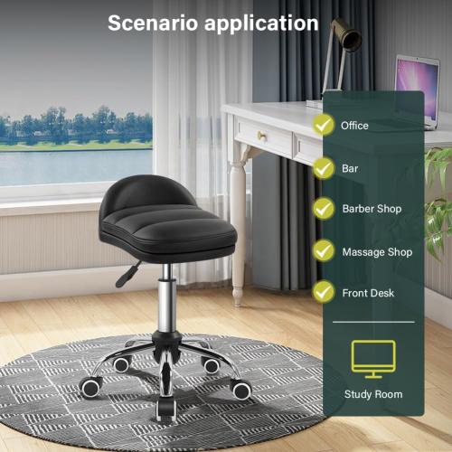 Black Rolling Stool Chair with Wheel for Home Work SPA Massage Height-Adjustable and Cost-Effective Swivel Stool with Low Back