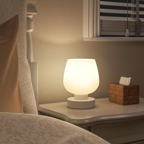 Seealle Touch Table Lamp for Nightstand - Small Bedside Lamp for Bedroom Living Room Night Stands, Desk Lamp with White Glass Shade for Small Spaces, 3 Way Dimmable, LED Bulbs, Gifts