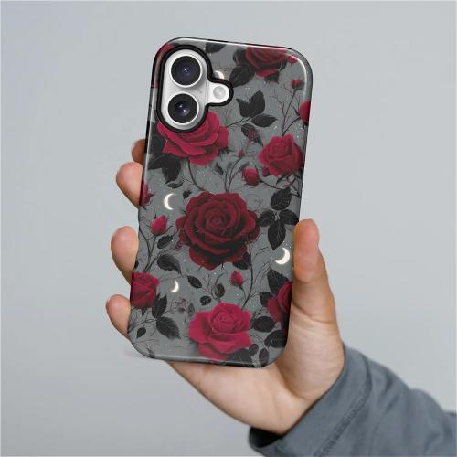 Case for iPhone 17,Hybrid Heavy Duty 2 in 1 Full Body Rugged Shockproof Protection Glossy Case for iPhone 17 Night Red Rose