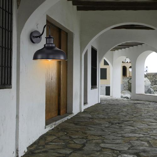 Outdoor Gooseneck Barn Light Outdoor Wall Sconce Farmhouse Rustic Exterior Wall Mount Lights Vintage Outside Lighting Fixture Industrial Black Lantern for Porch Entryway Garage,1 Pack, RZ007 BK