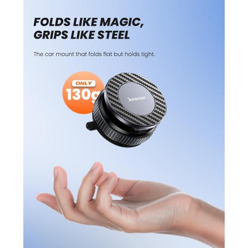 Suction Phone Mount for Car Dashboard/Windshield - 360°Adjustable Magnetic Phone Holder for Car, Foldable Car Phone Holder for iPhone 17/16/15/14/13/12 Series (Carbon Fiber & Aluminum Alloy)