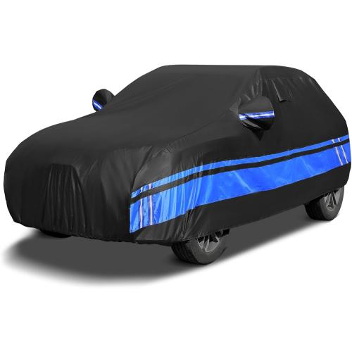 Black and Blue 10-Layer SUV Car Cover Waterproof All Weather for Automobiles, Universal Fit for BMW X3/X4/X5/X6, Honda CR-V, Mercedes GLC-Class, Tesla Model Y, SUV 182-191 L, Size S3 (See Size Chart)