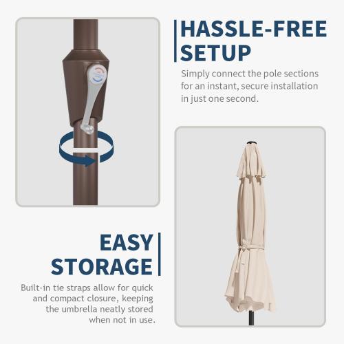 9FT Patio Umbrella with Fiberglass Ribs, Outdoor Market Table Umbrella with Crank and Tilt, UV Resistant Waterproof Canopy for Patio, Garden, Deck, Pool, Beige