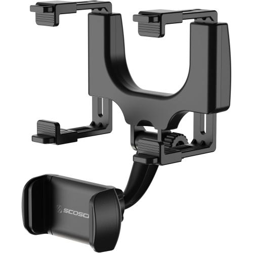 Scosche SUHRM Rear View Mirror Phone Holder, 360° Rotatable Rearview Mirror Cell Phone Car Mount, Cellphone Stand Compatible with iPhone 16/15/14/13/12 Series, Android & Mobile Phones up to 3.5 inches