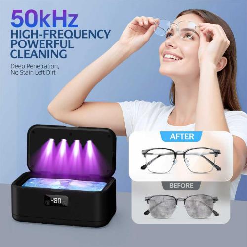 Ultrasonic Jewelry Cleaner, 50Khz Jewelry Cleaner Ultrasonic Machine for Jewelry, Eyeglasses, Rings, Watch Strap, Dentures, 24oz - 304 Stainless Steel Tank, Digital Timer, 5 Cleaning Modes(Black)