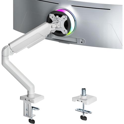 ARES WING Heavy Duty Single Monitor Arm - Fully Adjustable Monitor Mount for 17-40 Ultrawide Screens up to 26.4 lbs with Clamp/Grommet Desk Mount, 75/100 Vesa Mount, White