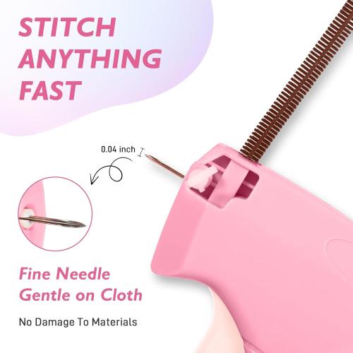 Color Pink Stitch Gun for Clothes, Mini Stitchy Sewing Gun, Handheld Tagging Gun for Quick Clothing Fixer, Includes 6 Needles, 2000 Black Fasteners, 2000 White Fasteners