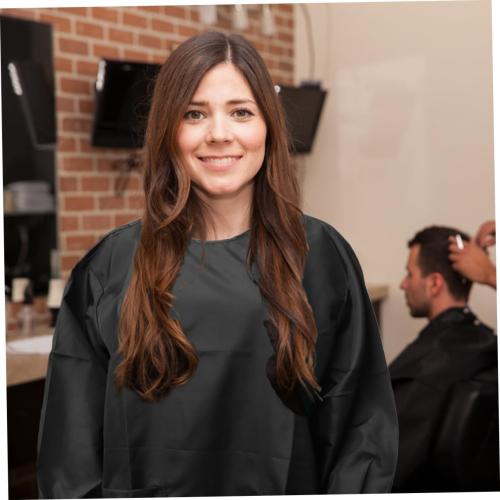 2 PACK...Professional Long Sleeve Barber Apron Black Protective for Hairdressers and Stylists Featuring Convenient Pockets for Tools for Barbershop and Home Use