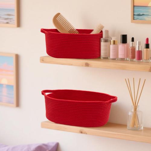Woven Basket with Gift Bags and Ribbons, 14X 10 X 6 Storage Basket Red | Gift Storage Organizer Basket Bin Shelf Shelves Cotton Rope Basket for Nursery, Pet Toys