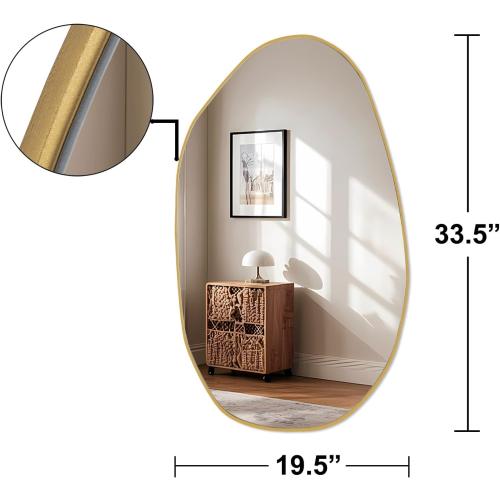 BOMINICA Irregular Wall Mirror Asymmetrical Mirror, Decorative Wall Mirror Golden Wood Framed, Wall Mounted Mirror for Bathroom Living Room Entryway Bedroom Hallway (Gold, 19.5 x 33.5)