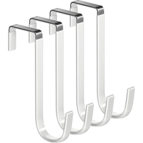 Over the Door Hooks 4Pcs L=5.5 Fit 1 3/8 Door Steel with White Rubber Coating Hanging Towel Robe Clothing Hanger for Bathroom Room Wreath Ironing Board Holder Cute Thin Single Heavy Duty