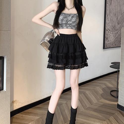 Lolita Goth Fashion Harajuku Kawaii Casual Style Elastic Waist Cute Layered Mesh Lace Hem Pleated Tiered Skirt