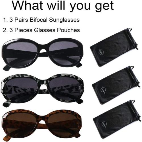 Hyyiyun Bifocal Reading Sunglasses for Women 4 Pairs Vintage Jackie Oval Ladies Oversize Cateye Readers