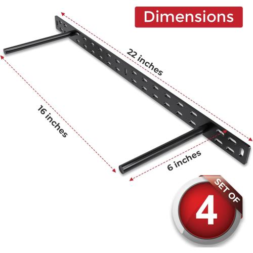 Set of 4 Size 22x1 1/4 x 6 Hungsmart- Heavy Duty Floating Shelf Bracket - Long Wall Shelves Support, Hidden Floating Shelf Hardware, Black Shelf Brackets, Perfect for Kitchen/Nursery/TV Wall Shelf Decor (6 inch rod)