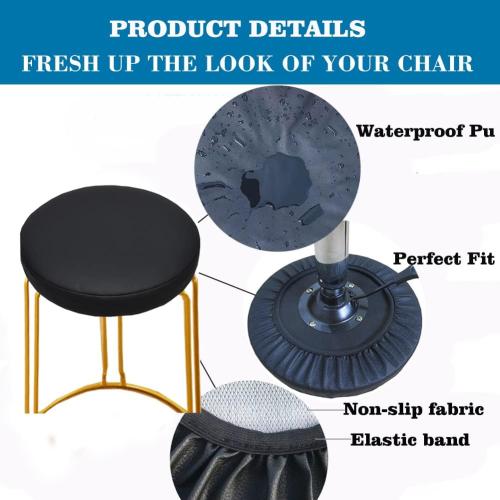 HFCNMY Stool Covers Round, 2 Pack Waterproof PU Round Bar Stool Covers with Elastic Bands Bar Chair Covers Bar Stool Seat Covers Washable Stool Cushion Slipcover for 11-12 Inch Chair(Black)