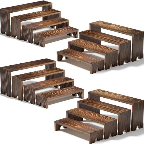 4 Set Wooden Tiered Riser Display Stands for Vendor Events,Stackable Wooden Cupcake Display Stand,Dessert Table Display Set Risers for Decor,Vendor Booth Display Items,Food Display Risers for Party（12-11.2-10.4-9.6IN）