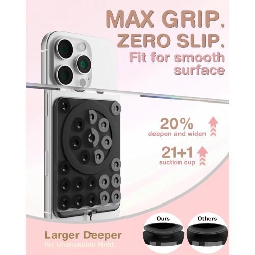 Sembo Magnetic Suction Phone Mount for MagSafe Case, Silicone Octo Cup Buddy Sticky Grip Holder for iPhone, Removable Hands-Free Selfie/Video for TikTok Influencers, Women Gift (Metal Black)