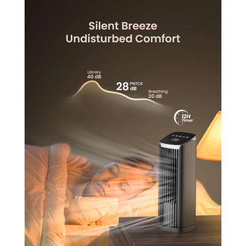 PNTCK Fan for Bedroom, 13.2 Tower Fan with Remote, 4 Modes 4 Speeds Max 24ft/s, 70° Oscillating Desk Fan, 12H Timer Portable Fans, Cooling Fans for Office, Home Black