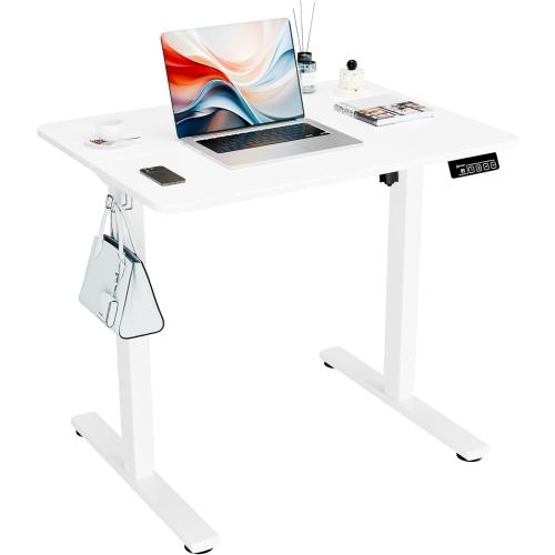 ERGOMAKER Electric Standing Desk, 31.5 x 23.6 Height Adjustable Sit Stand Desk with Splice Board for Home Office, Computer Desk Memory Preset (White Frame, White Desktop)