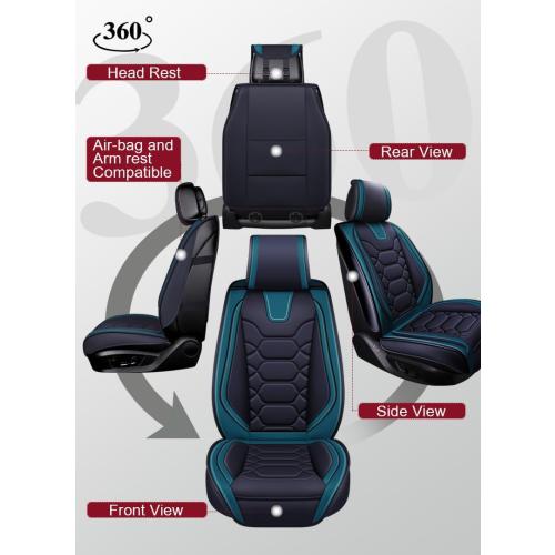 OASIS AUTO Car Seat Covers Premium Waterproof Faux Leather Cushion Universal Accessories Fit SUV Truck Sedan Automotive Vehicle Auto Interior Protector Front Pair (OS-004 Black&Teal)