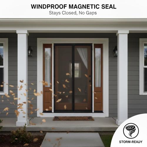 High-Density Magnetic Screen Door Mesh for Home and Patio, Tear Resistant Backdoor Screen Net with Magnetic Closure