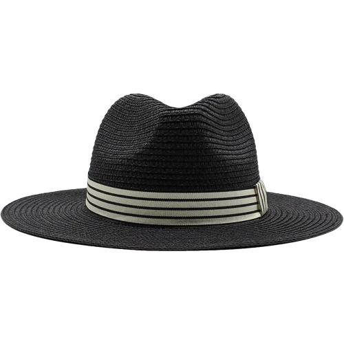 Sun Hats For Women Men Panama Wide Brim Straw Fedora Hat With Striped Band Foldable Summer Sun-Shading Floppy Hat