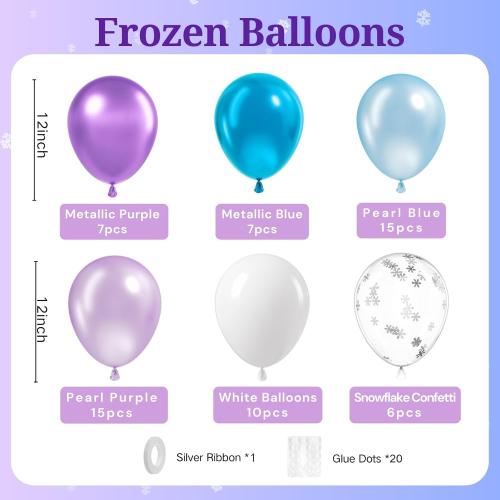 Frozen balloons, 60pcs 12 Inch Purple and Blue Balloons with Snowflake Confetti Balloons for Winter Theme Party Supplies Baby Shower Wedding Frozen Birthday Party Decorations