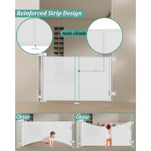White 5ft Upgraded 59 Retractable Baby Gates with Reinforced Strip Design to Prevent Crawling Through, 48 Extra Tall Retractable Gates, 5 FT Retractable Dog Gate for Stairs, Doorways, Hallways(150Cm*121cm)