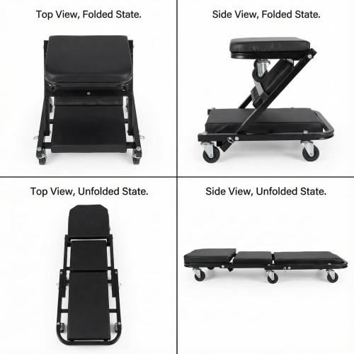 WEEK NINE 36 Inch Foldable Z Creeper Seat, 2 in 1 Rolling Chair and Work Bench for Garage Auto Repair, 330 LBS Capacity, Black