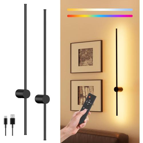 40 Battery Operated Wall Sconce, 10000mAh Rechargeable Wireless Sconces Set of 2, Dimmable Wall Sconces with Remote Control, 18 Color Modes Non Hardwired Wall Sconces, 10 Hours Using Time