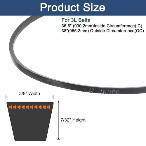 uxcell 3L380 Classic Wrapped Rubber V-Belt, 38(965mm) Outside Circumference, 3L Profile V Belt 3/8 Width 7/32 Height