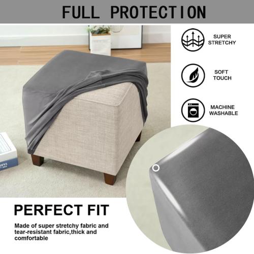 Ottoman Cover Square Velvet Storage Ottoman Slipcovers Thick Stretch Footrest Foot Stool Covers Protector with Elastic Band(Medium-Dark Gray)