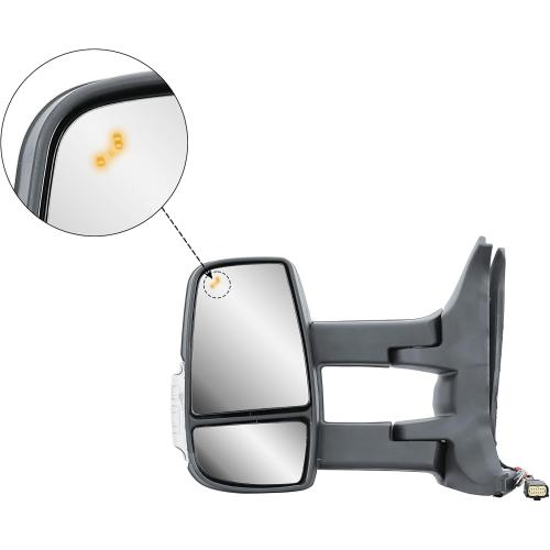 Driver Left Side Door Mirror Long Extension View Tow Mirror Power and Heated with BLIS (Blind Spot Sensor) and Signal Light for Ford Transit 150 250 350 from 2010 to 2024