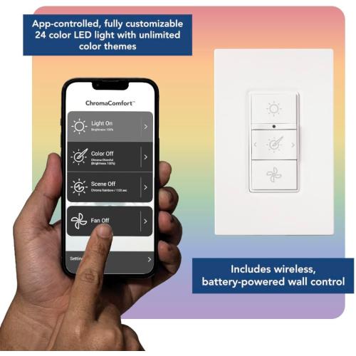 Broan-NuTone ChromaComfort Bathroom Exhaust Fan with Bluetooth Speaker, Powerful 110CFM/1.5 Sones, 24-color LED Light, SPK110RGBL, Wall Switch