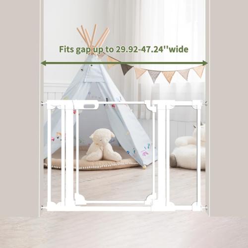 Clear Baby Safety Gate for Stairs,29-48 Wide, 30 Tall Pressure Mounted Acrylic Pet Gate, Easy Walk Through Auto Close Child Gate for Doorways and House,29.52-47.24
