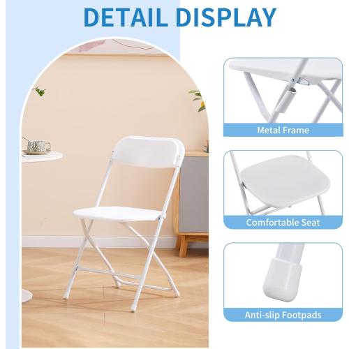 Color White 6 Pack Plastic Folding Chair Metal Frame Foldable Chairs Commercial Stackable Guest Chairs for Indoor and Outdoor-White