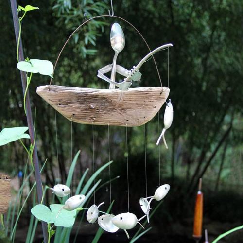 Fishing Man Wind Spoon Fish Sculptures Windchime Indoor Outdoor Home Garden Decoration Hanging Ornament Gifts Garden Decorations Outdoor Duck, 1 Person