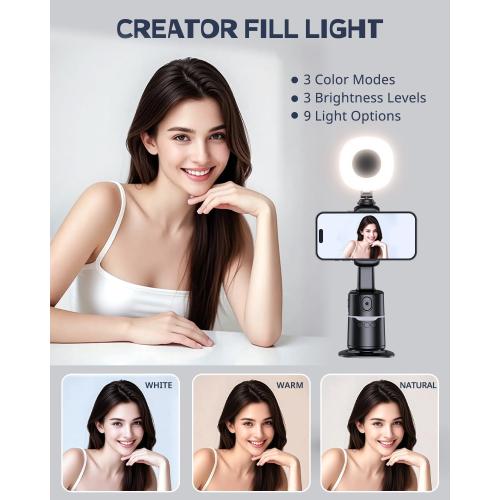 UBeesize Auto Face Tracking Tripod with Adjustable Desk Tripod, 360° Rotating vlogging kit for iPhone with Remote & Gesture Control, Rechargeable Selfie Fill Light, No App Required